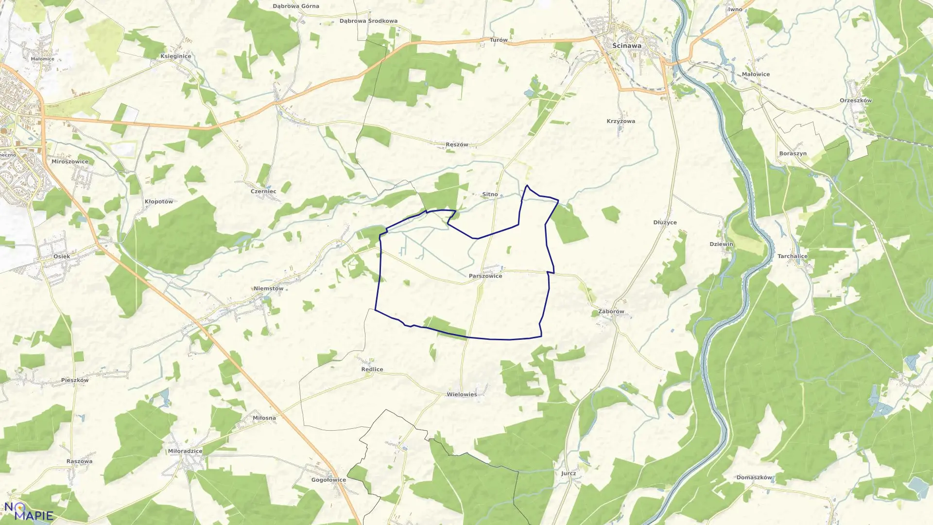 Mapa obrębu Parszowice w gminie Ścinawa